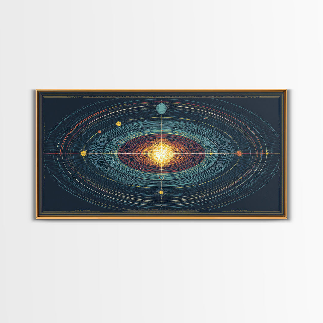 Celestial Orbit Map Framed Canvas Print, Modern Abstract Art, Midcentury Wall Art, Space Poster, Geometric Home Office Decor