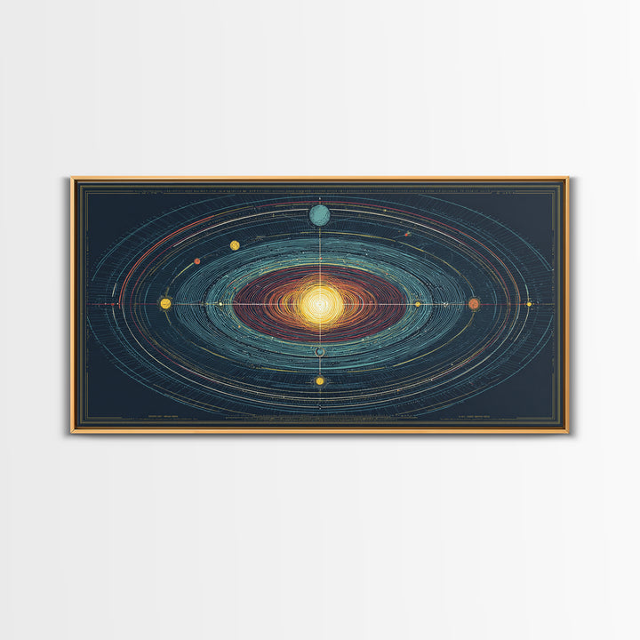Celestial Orbit Map Framed Canvas Print, Modern Abstract Art, Midcentury Wall Art, Space Poster, Geometric Home Office Decor