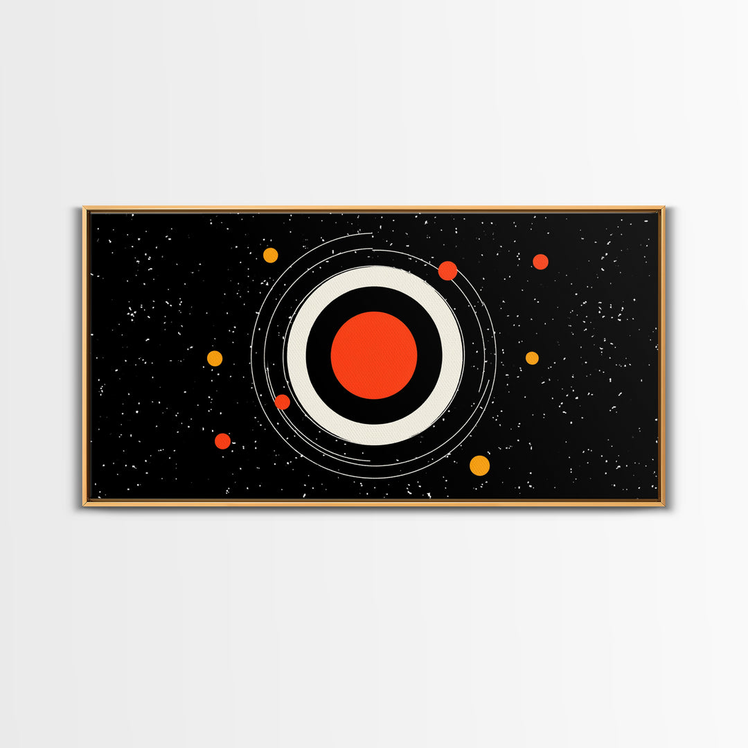 Minimal Red Planet Wall Art, Black Starfield Orbit Poster, Midcentury Modern Decor, Atomic Space Abstract Art Print, MCM