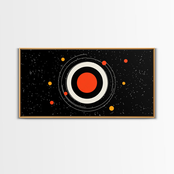 Minimal Red Planet Wall Art, Black Starfield Orbit Poster, Midcentury Modern Decor, Atomic Space Abstract Art Print, MCM