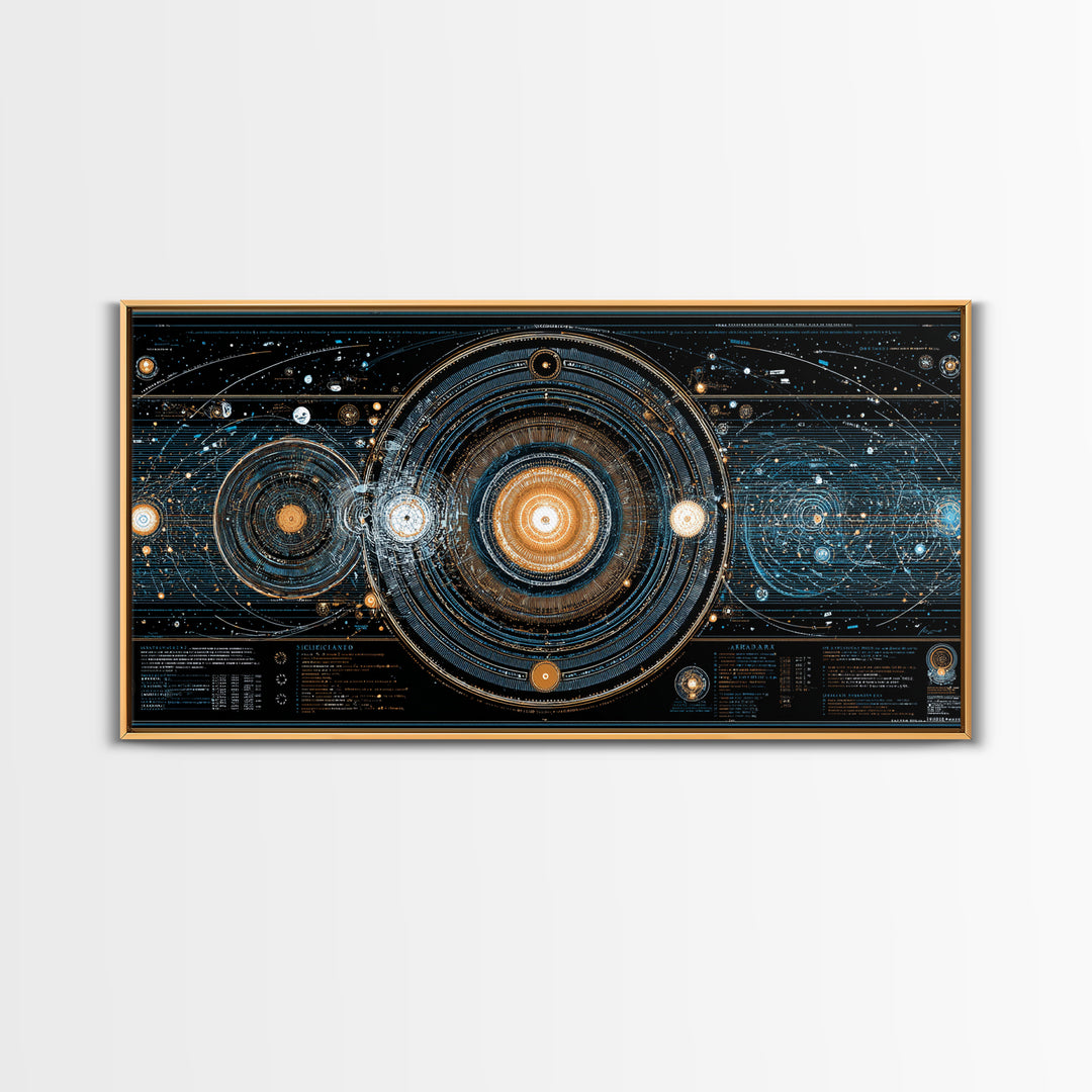 Cosmic Orbit Diagram Wall Art, Sci Fi Galaxy Map, Modern Abstract Art Print, Blue Gold Space Poster, MCM Office Decor Gift
