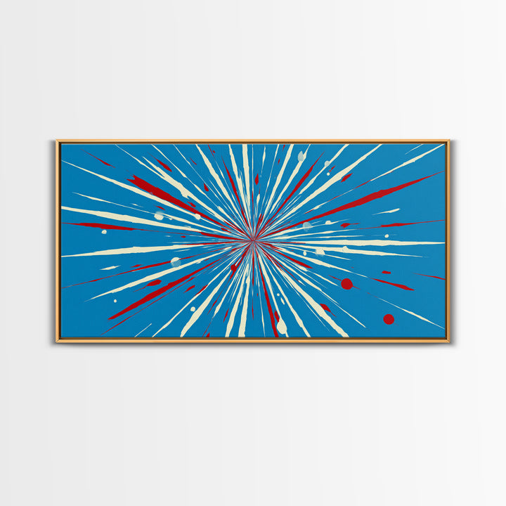 Blue Red Speed Burst Wall Art, Retro Sci Fi Star Lines, Modern Abstract Art Print, Bold Graphic Poster, Game Room Decor Gift