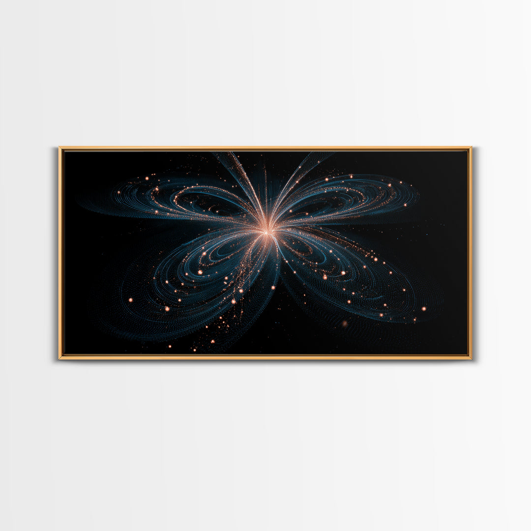 Orbital Butterfly Starfield Framed Canvas Print, Cosmic Particle Wall Art, Modern Abstract Art, Elegant Sci Fi Bedroom Decor