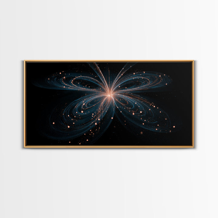 Orbital Butterfly Starfield Framed Canvas Print, Cosmic Particle Wall Art, Modern Abstract Art, Elegant Sci Fi Bedroom Decor