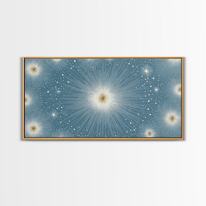 Pale Blue Star Mandala Wall Art, Symmetric Celestial Burst, Modern Abstract Art Print, Snowflake Poster, Calm Bedroom Decor