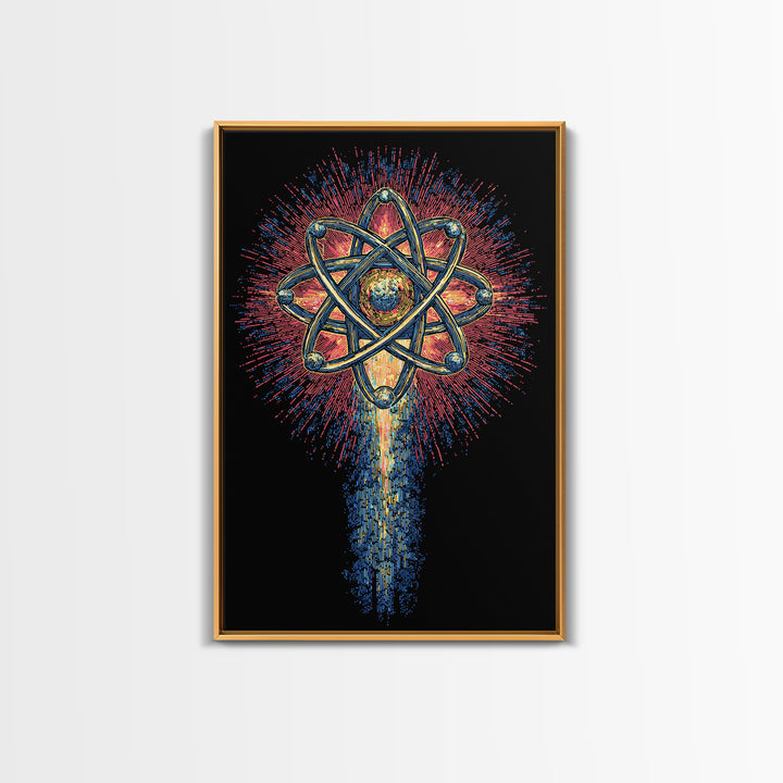 Radiant Atomic Starburst Canvas Print, Midcentury Modern Wall Art, Retro Science Poster, Bright Geometric Space Decor Art