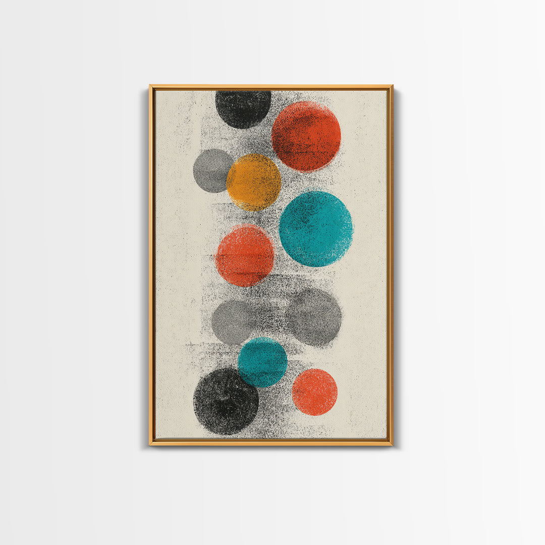Retro Floating Circles Abstract Wall Art, Mid Century Modern Art Print, Atomic Geometric Decor, Colorful MCM Living Room