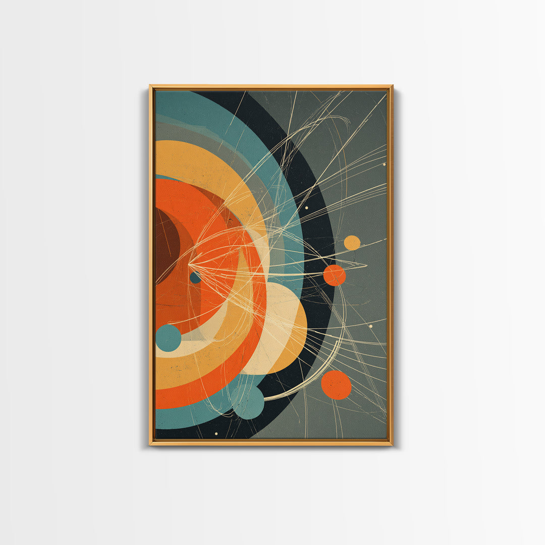 Retro Atomic Orbit Circles In Orange And Teal Wall Art, Midcentury Modern Decor, Geometric Poster, Bold MCM Artwork Print