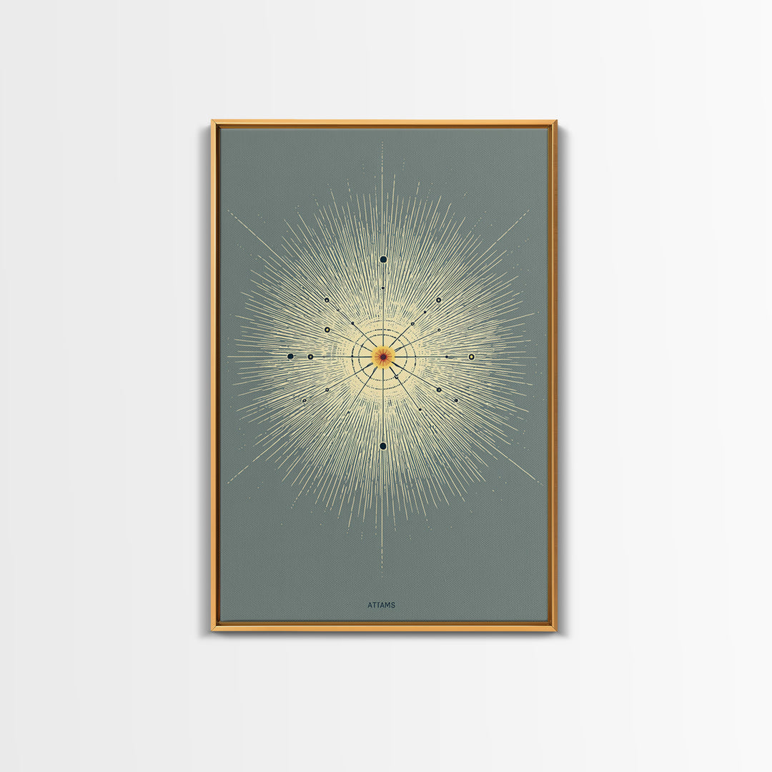 Atomic Starburst Diagram Wall Art, Midcentury Modern Abstract Sun Poster, Sage Green Geometric MCM Decor, Minimalist Print