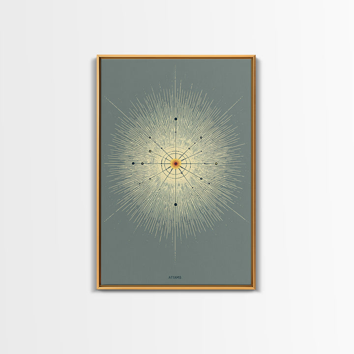 Atomic Starburst Diagram Wall Art, Midcentury Modern Abstract Sun Poster, Sage Green Geometric MCM Decor, Minimalist Print