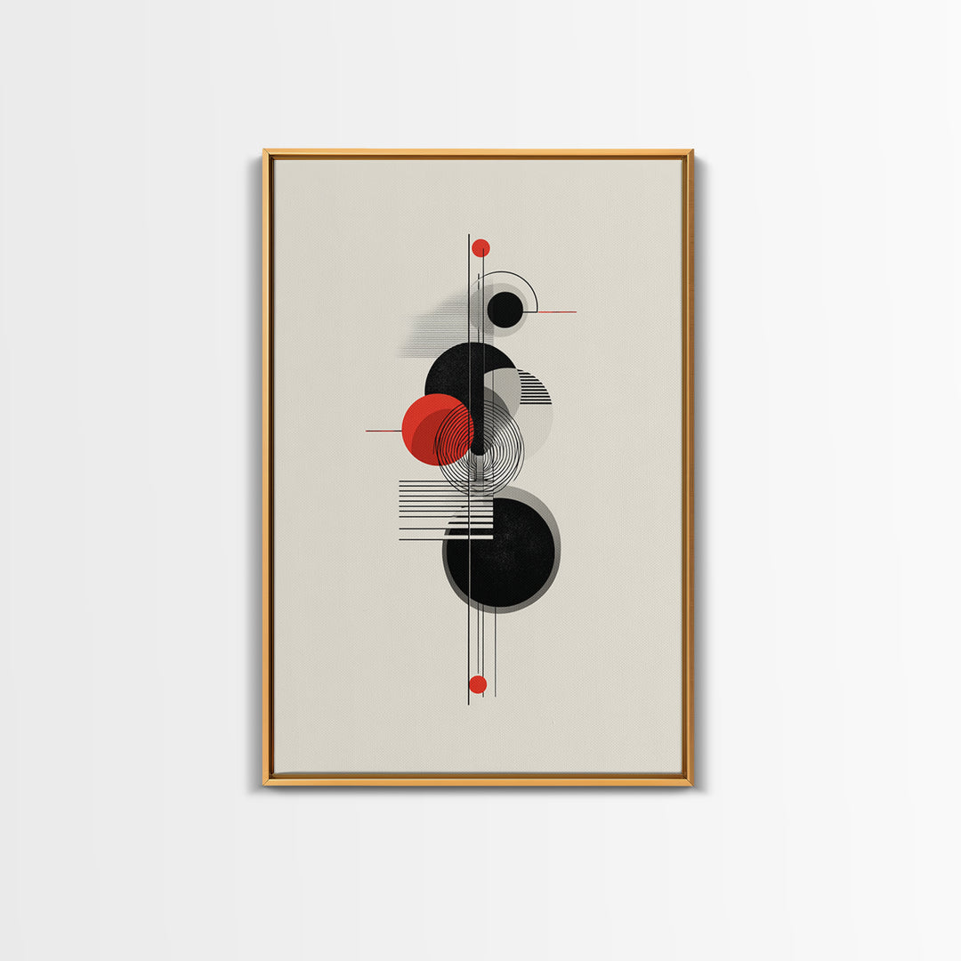 Red Black Bauhaus Circles Wall Art, Midcentury Modern Geometric Poster, Abstract MCM Decor, Minimalist Shape Art Print Gift