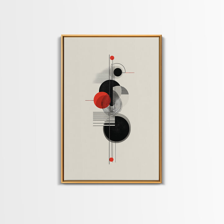 Red Black Bauhaus Circles Wall Art, Midcentury Modern Geometric Poster, Abstract MCM Decor, Minimalist Shape Art Print Gift