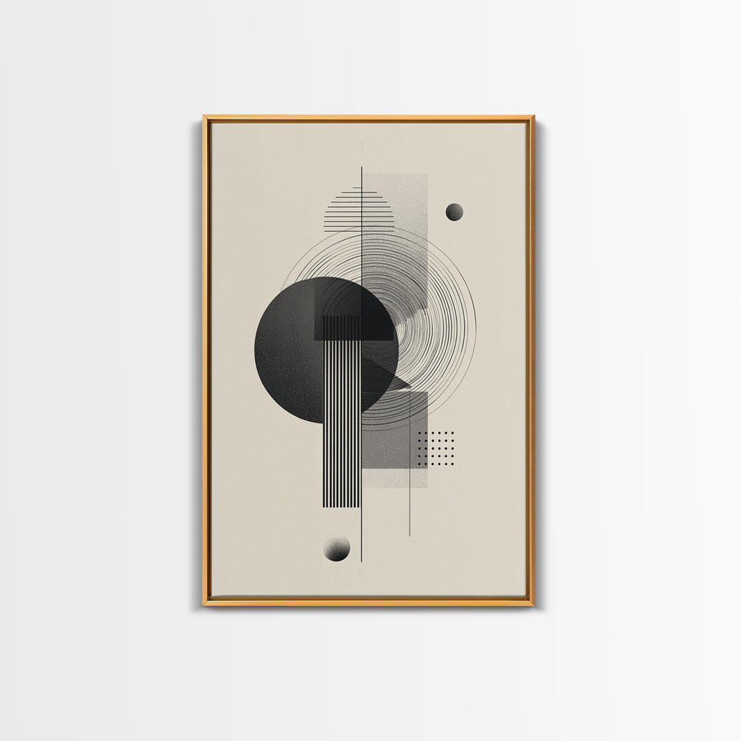 Black Gray Geometric Circle Wall Art, Modern Abstract Line Poster, Midcentury MCM Decor, Minimalist Bauhaus Art Print Gift