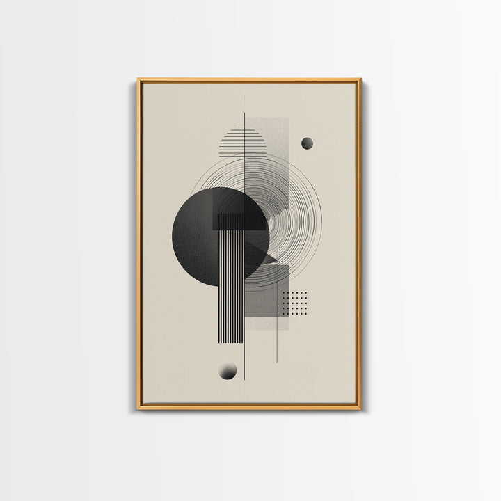 Black Gray Geometric Circle Wall Art, Modern Abstract Line Poster, Midcentury MCM Decor, Minimalist Bauhaus Art Print Gift