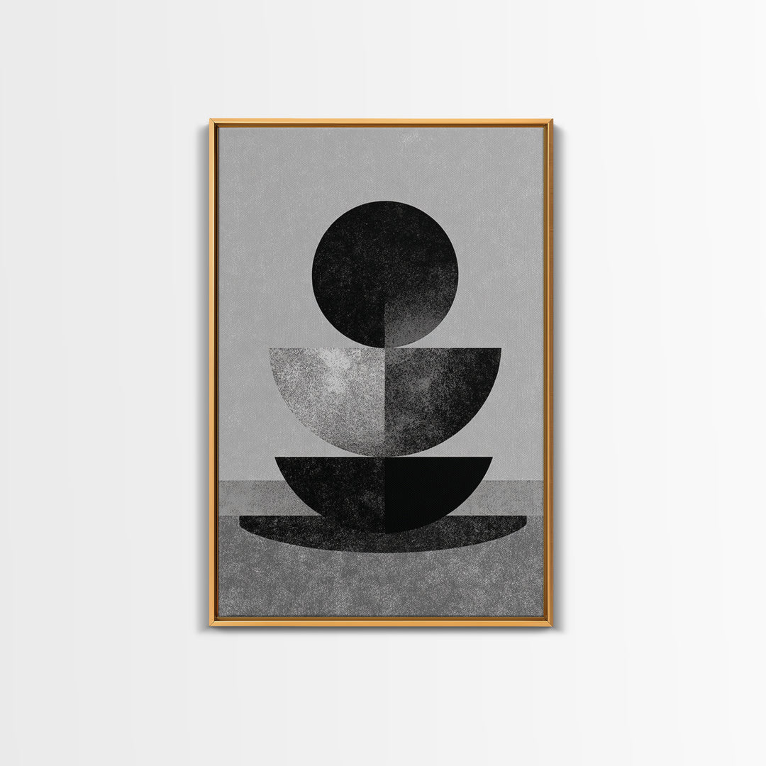 Monochrome Stacked Circle Wall Art, Black White Abstract Poster, Midcentury Modern Geometric Decor, Minimalist MCM Print