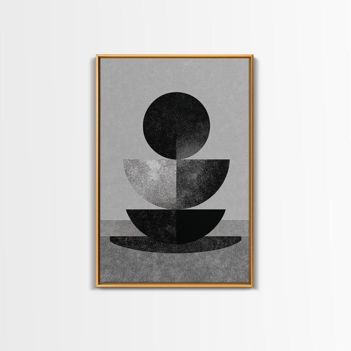 Monochrome Stacked Circle Wall Art, Black White Abstract Poster, Midcentury Modern Geometric Decor, Minimalist MCM Print