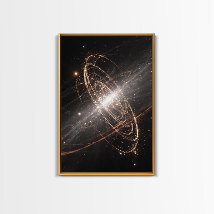 Glowing Galactic Rings Around Bright Star Framed Canvas Print, Space Abstract Art, Modern Wall Decor, Cosmic Poster Gift