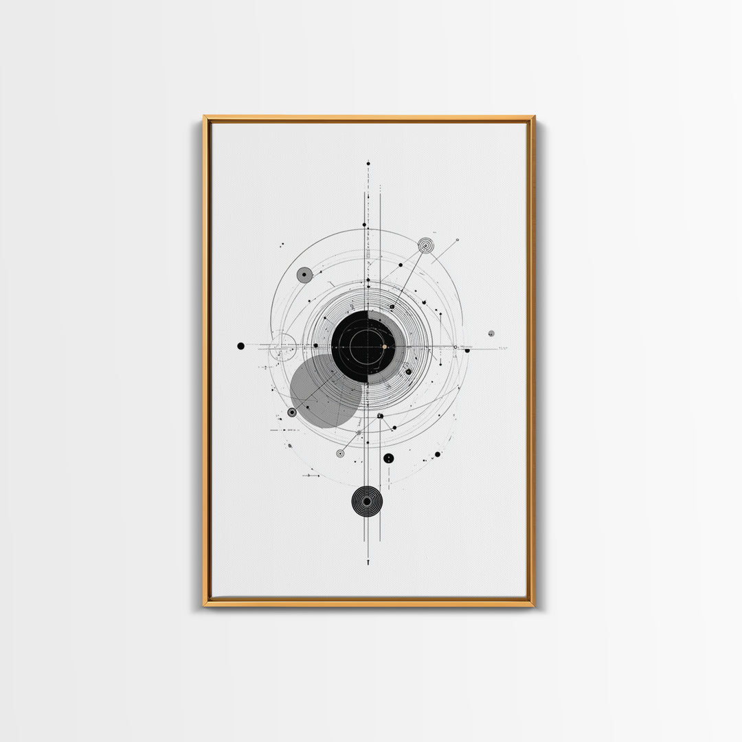 Minimal Orbital Diagram Wall Art, Modern Abstract Science Poster, Midcentury Geometric Line Decor, Black White MCM Print