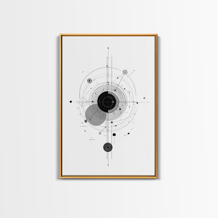 Minimal Orbital Diagram Wall Art, Modern Abstract Science Poster, Midcentury Geometric Line Decor, Black White MCM Print