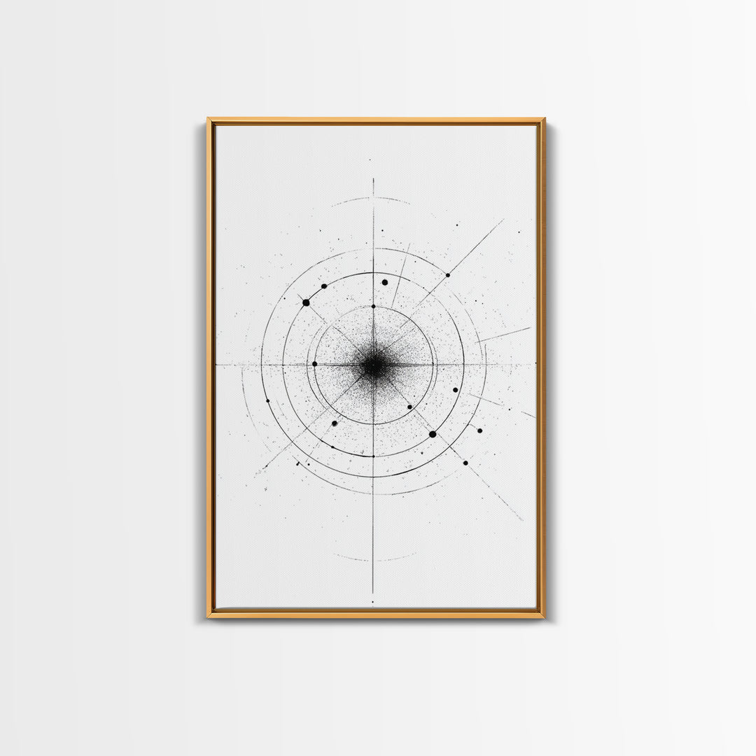 Minimal Celestial Orbit Diagram Wall Art, Black And White Abstract Geometry, Modern Art Print, Mid Century Office Decor Poster