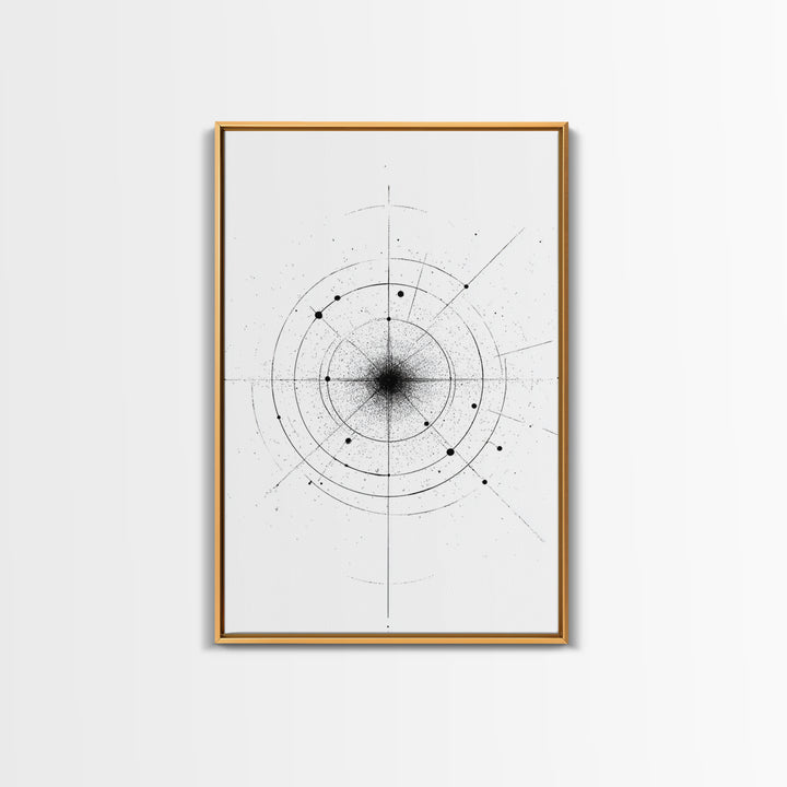 Minimal Celestial Orbit Diagram Wall Art, Black And White Abstract Geometry, Modern Art Print, Mid Century Office Decor Poster
