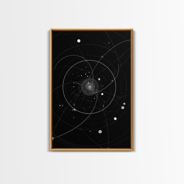 Deep Space Orbital Spiral Wall Art, Black White Cosmic Abstract, Geometric Modern Art Print, Retro Sci Fi Home Decor Poster