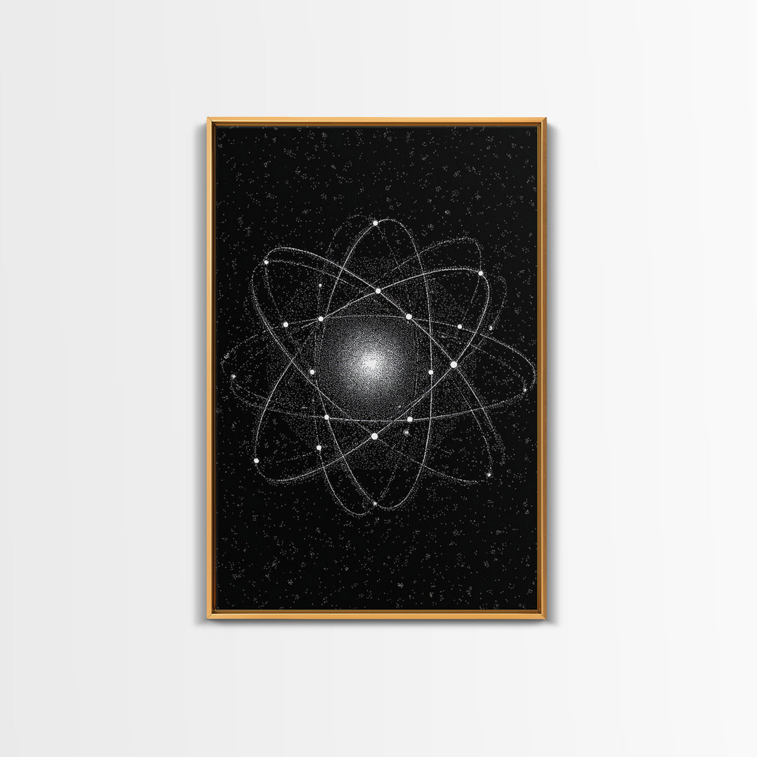 Glowing Atomic Starfield Wall Art, Black White Science Abstract, Mid Century Modern Decor, Geometric Space Poster Print Art