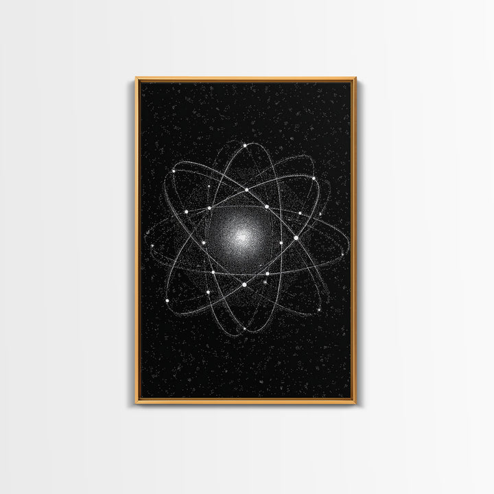 Glowing Atomic Starfield Wall Art, Black White Science Abstract, Mid Century Modern Decor, Geometric Space Poster Print Art