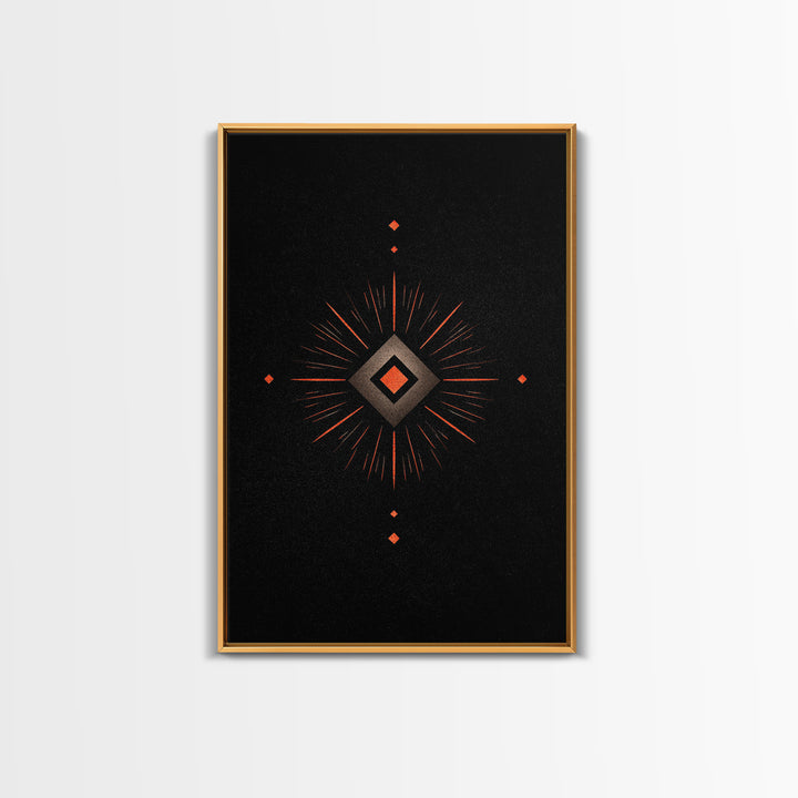 Orange Diamond Sunburst Wall Art, Black Atomic Abstract Design, Mid Century Modern Decor, Geometric Retro Poster Print Art