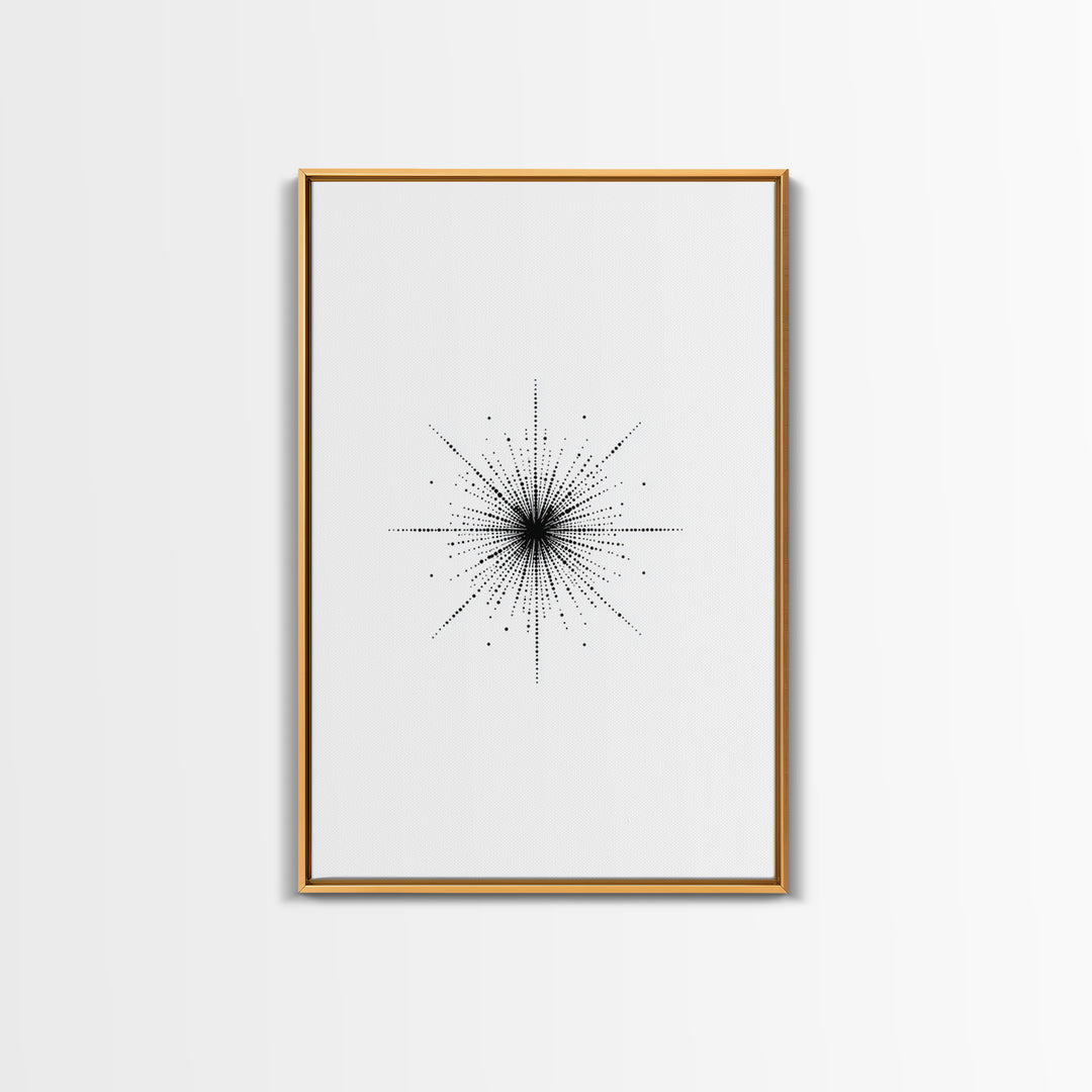 Dotted Cosmic Starburst Wall Art, Black And White Minimal Abstract, Modern Geometric Poster, Mid Century Office Decor Print
