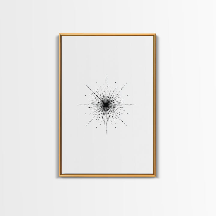 Dotted Cosmic Starburst Wall Art, Black And White Minimal Abstract, Modern Geometric Poster, Mid Century Office Decor Print