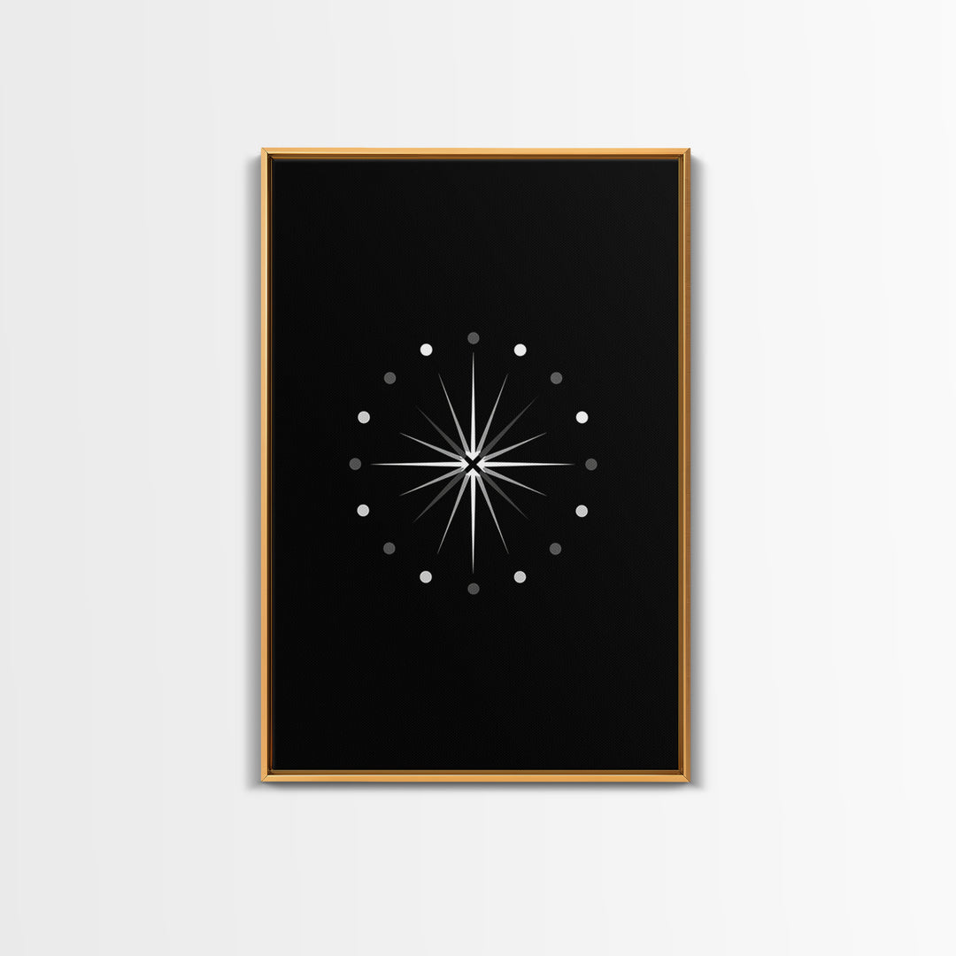Black Atomic Starburst Wall Art, Mid Century Modern Art Print, Retro Geometric Poster, Minimalist MCM Wall Decor For Living Room