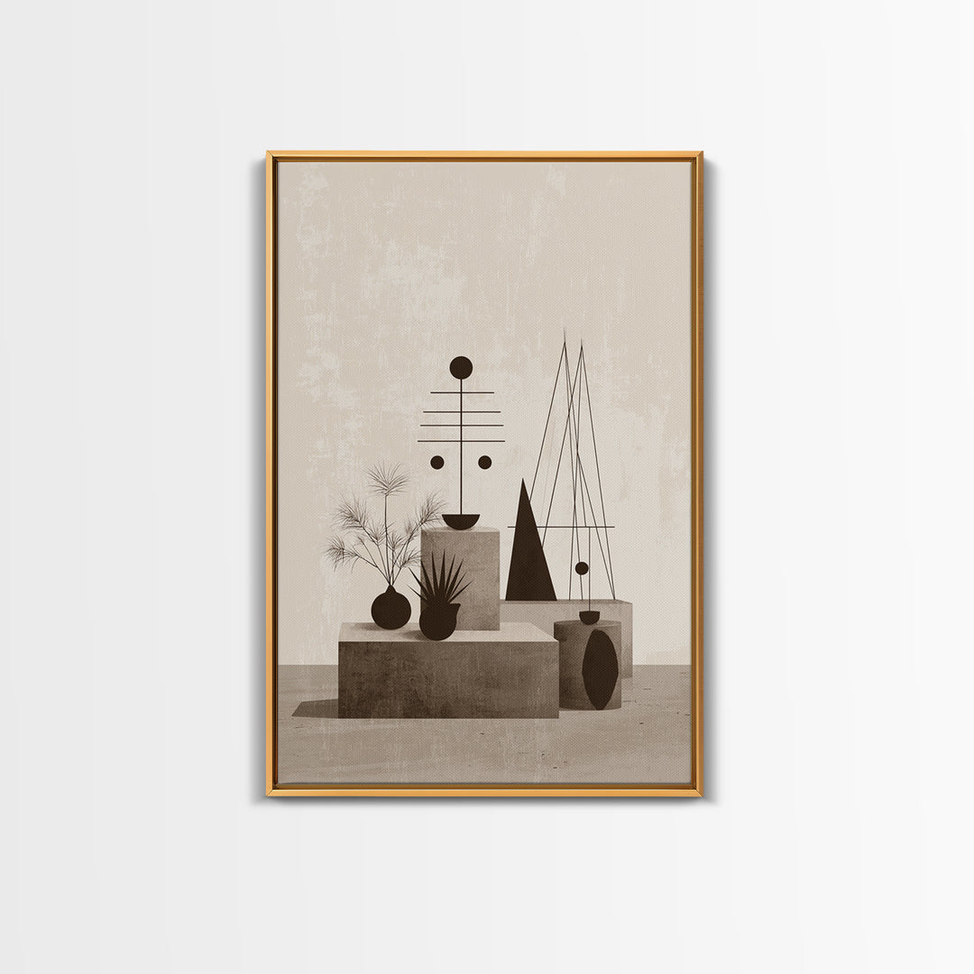 Neutral Geometric Still Life Wall Art, Mid Century Modern Abstract Print, Bauhaus Inspired Minimalist Decor, Office Wall Decor