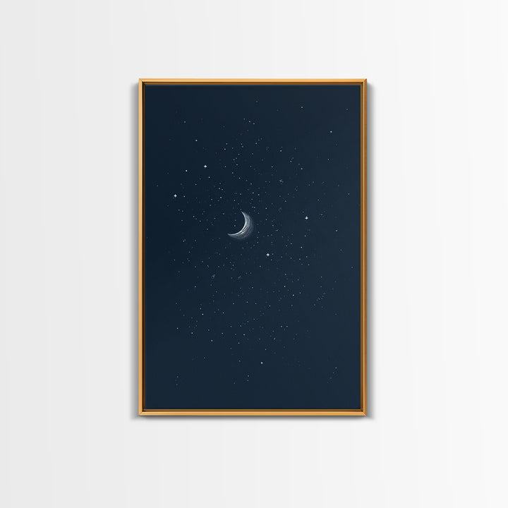 Navy Crescent Moon Starry Night Wall Art, Minimalist Celestial Print, Blue Bedroom Decor, Spiritual Modern Art Poster Gift