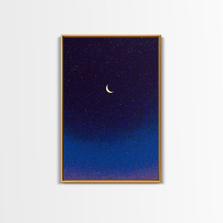Purple Blue Crescent Moon Canvas Print, Starry Night Sky Wall Art, Celestial Bedroom Decor, Modern Spiritual Poster Gift