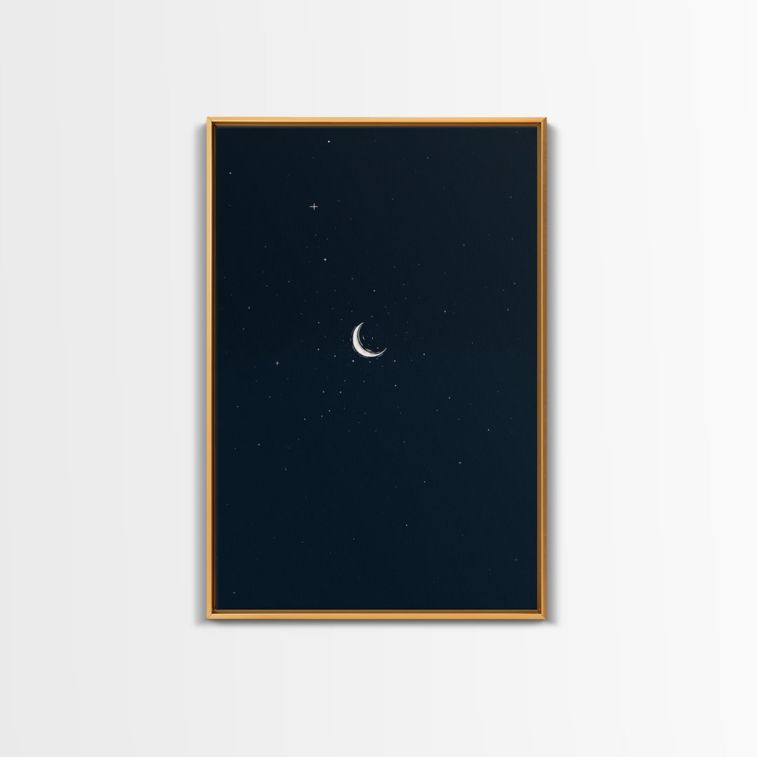 Minimal Crescent Moon Starry Night Wall Art, Celestial Dark Blue Poster, Modern Printable, Bedroom Decor, Mystic Nursery Print
