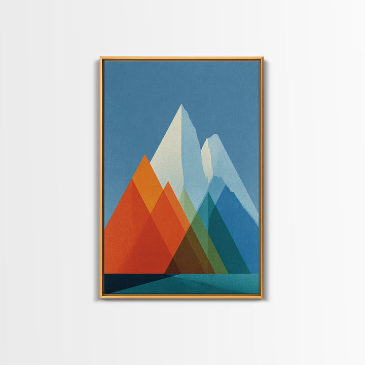 Minimalist Blue And Orange Mountain Triangles Wall Art, Mid Century Modern Canvas Print, Geometric Landscape Home Decor Gift