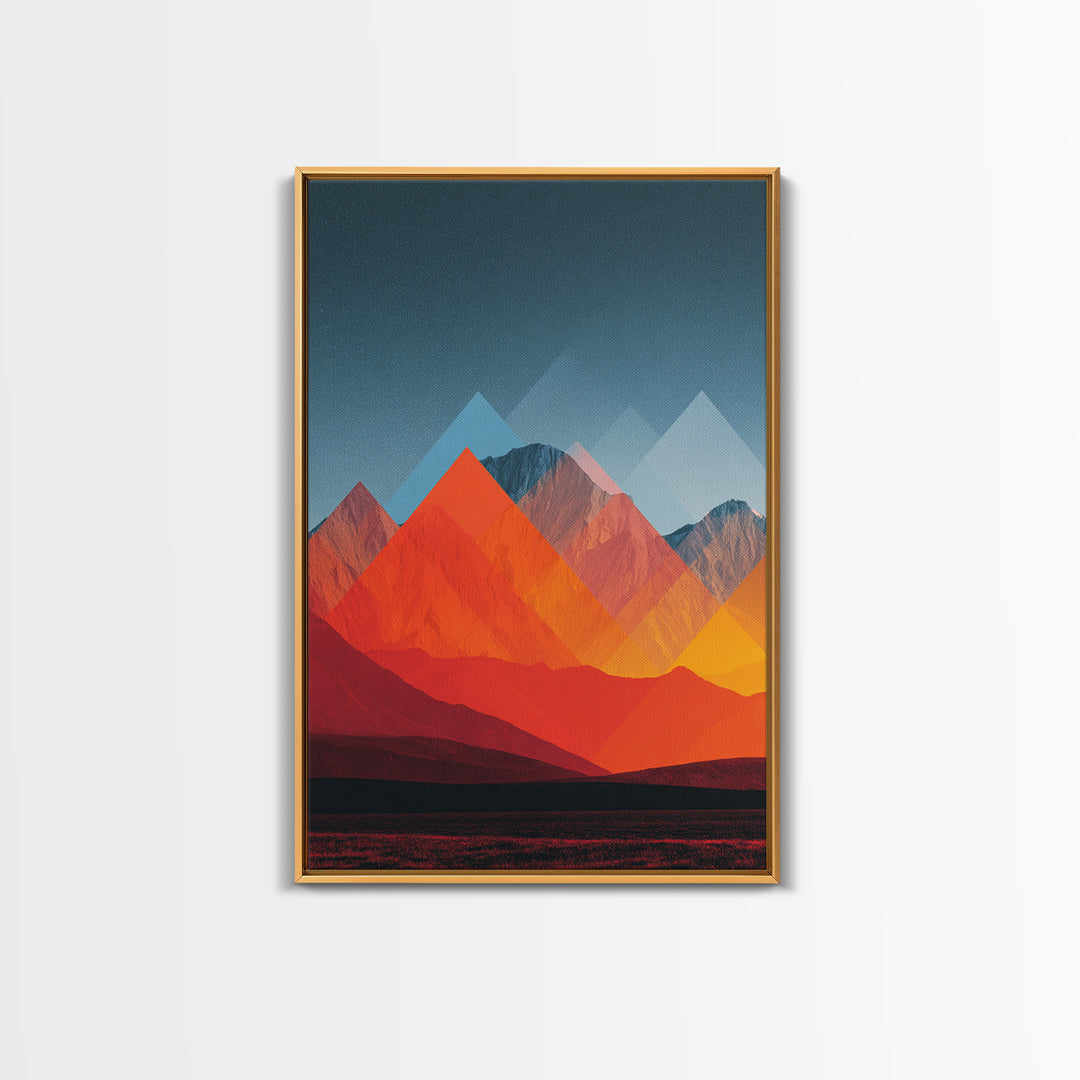 Fiery Red Orange Desert Mountain Range Canvas Print, Mid Century Modern Wall Art, Abstract Geometric Southwest Decor Gift