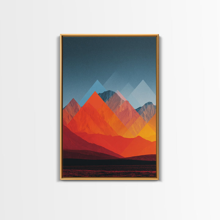 Fiery Red Orange Desert Mountain Range Canvas Print, Mid Century Modern Wall Art, Abstract Geometric Southwest Decor Gift