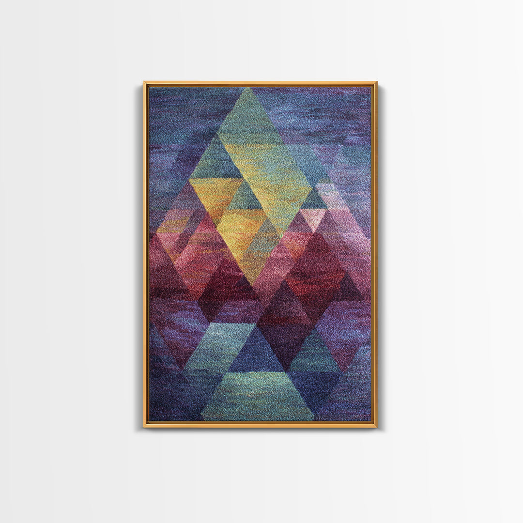 Textured Geometric Triangles In Teal Plum And Gold Canvas Print, Modern Abstract Art, MCM Wall Decor, Colorblock Poster Print