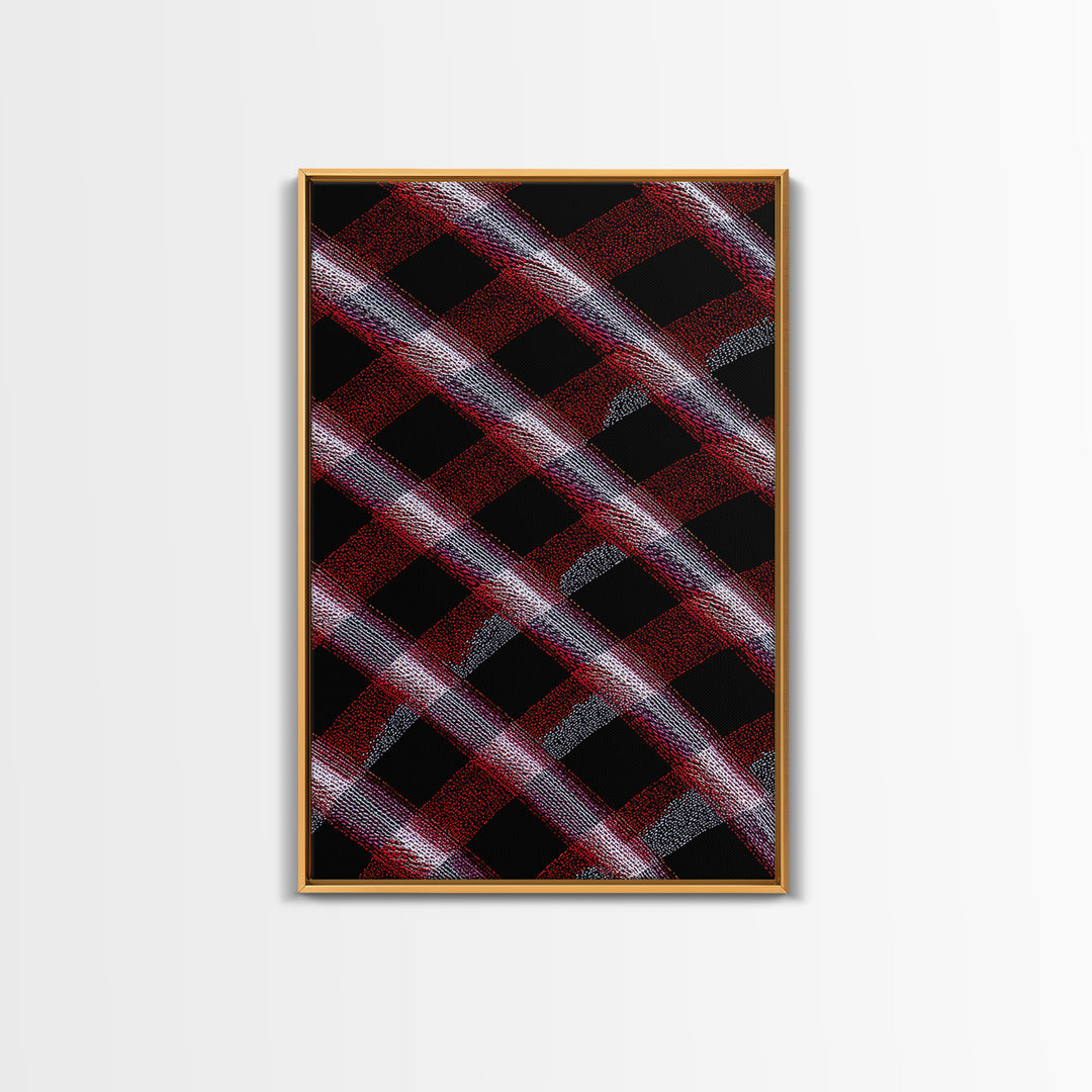 Red Black Plaid Lattice Abstract Wall Art, Geometric Pattern Print, Modern Home Decor, Bold Retro Office Decor Canvas Print