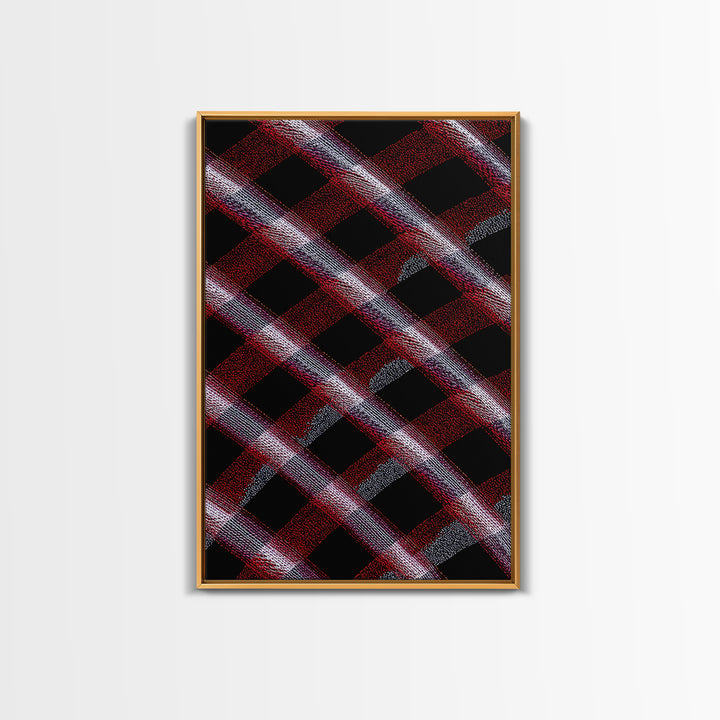 Red Black Plaid Lattice Abstract Wall Art, Geometric Pattern Print, Modern Home Decor, Bold Retro Office Decor Canvas Print