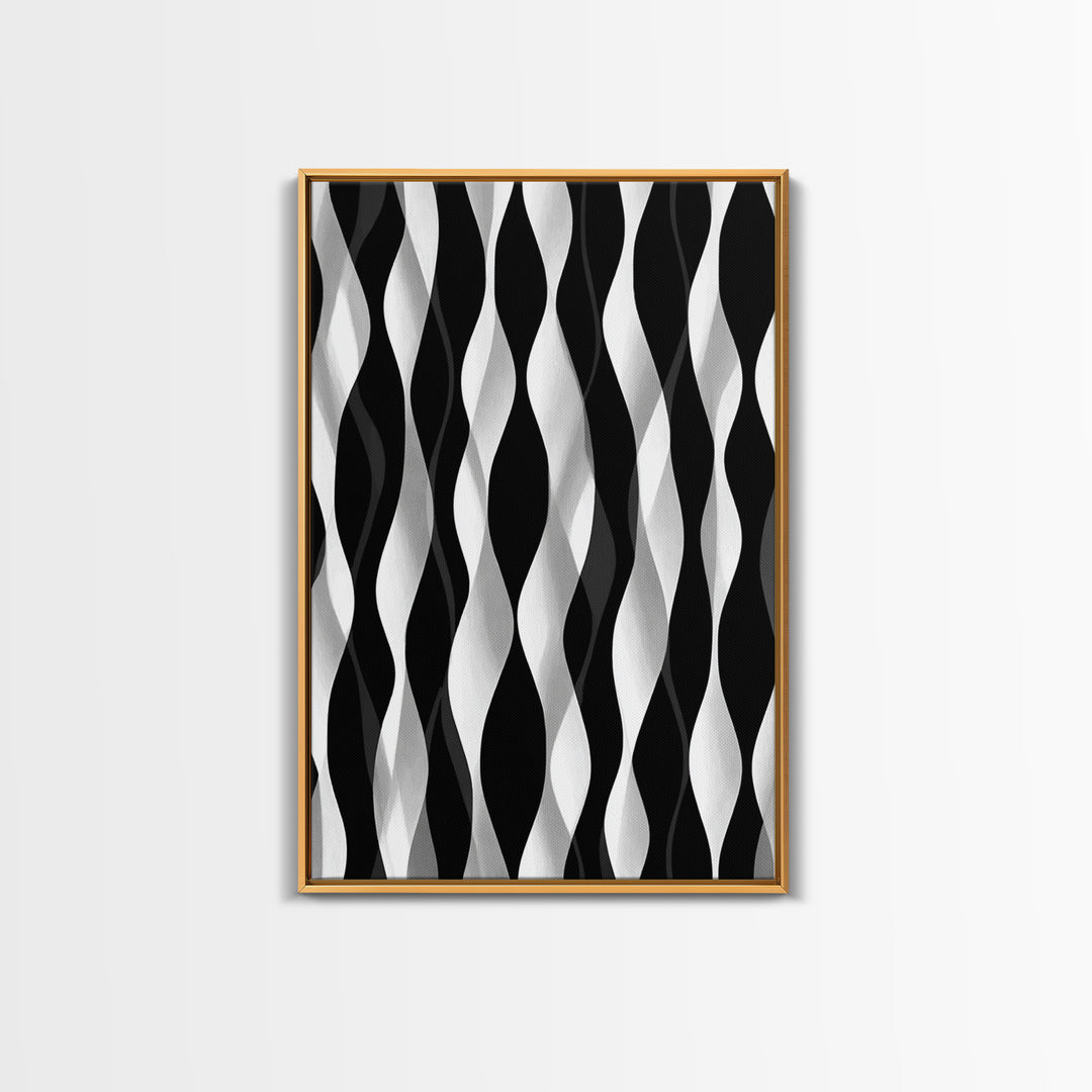 Black White Wavy Stripe Abstract Canvas Print, Op Art Wall Decor, Minimalist Modern Wall Art, Monochrome Home Decor Print