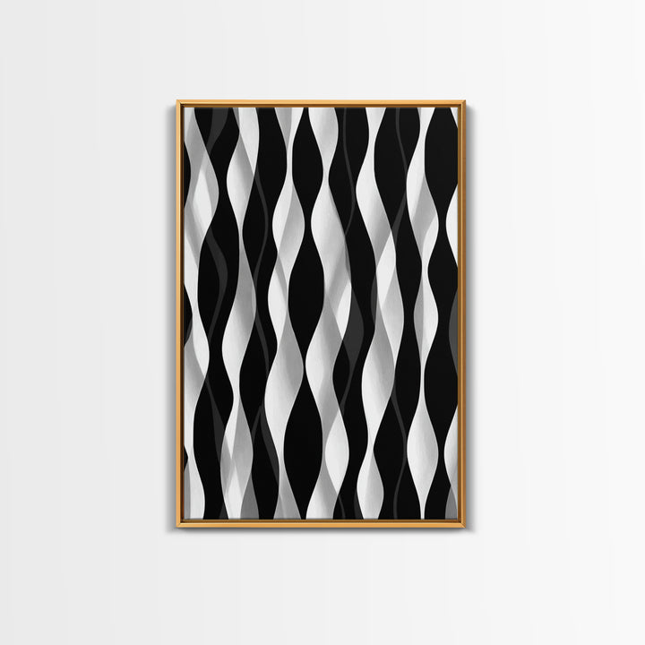 Black White Wavy Stripe Abstract Canvas Print, Op Art Wall Decor, Minimalist Modern Wall Art, Monochrome Home Decor Print