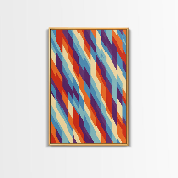 Colorful Diagonal Stripe Abstract Canvas Print, Retro Modern Wall Art, Bright Geometric Decor, 70s MCM Living Room Print