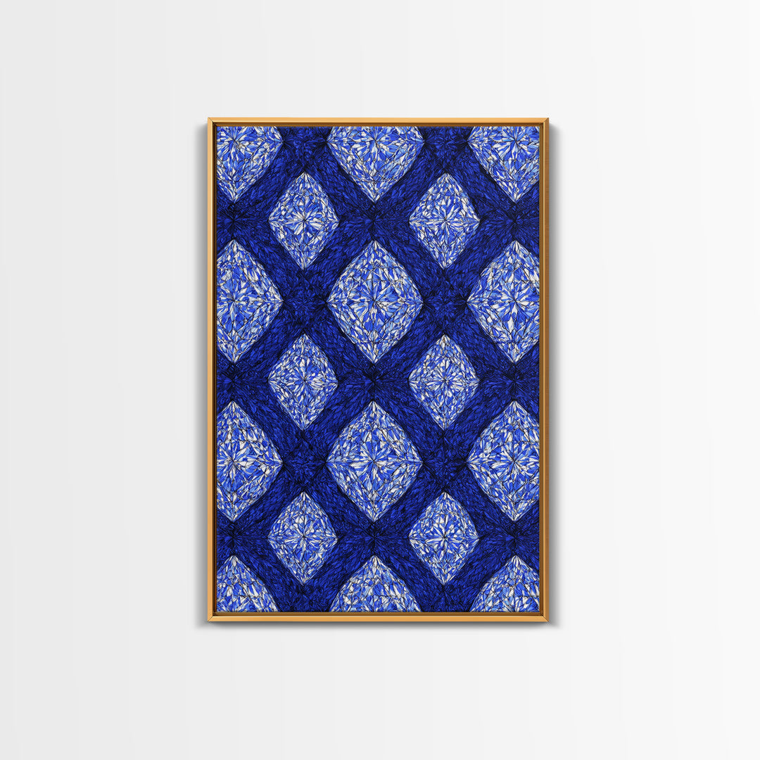 Blue Crystal Diamond Pattern Canvas Print, Geometric Wall Art, Modern Abstract Decor, Bold Blue Office And Bedroom Art Print