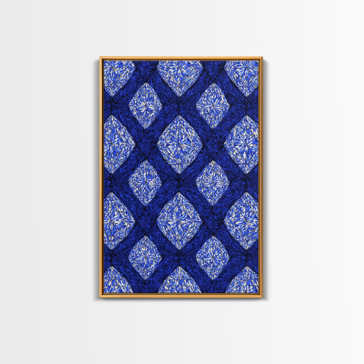 Blue Crystal Diamond Pattern Canvas Print, Geometric Wall Art, Modern Abstract Decor, Bold Blue Office And Bedroom Art Print