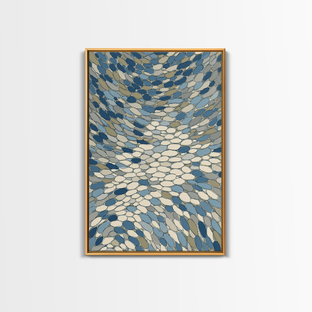 Blue Beige Mosaic Vortex Canvas Print, Midcentury Modern Abstract Art, Geometric Wall Decor, Optical Pattern Home Art Print