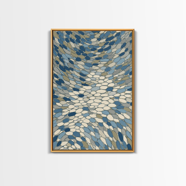 Blue Beige Mosaic Vortex Canvas Print, Midcentury Modern Abstract Art, Geometric Wall Decor, Optical Pattern Home Art Print