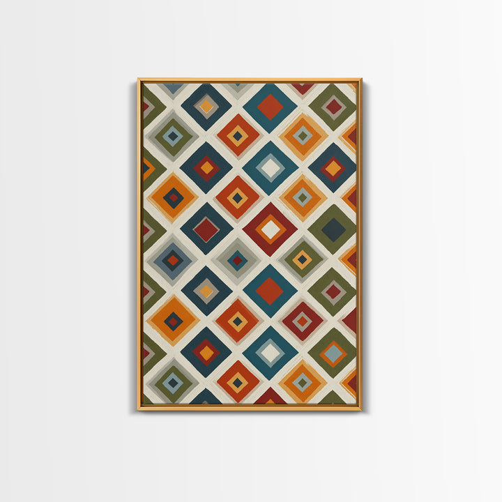 Retro Diamond Tile Pattern Wall Art, Midcentury Modern Decor, Geometric Canvas Print, Earth Tone MCM Gallery Wall Decor Print